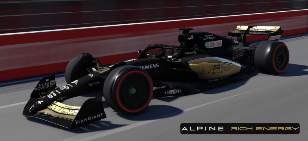 mod alpine black and gold f1 22
